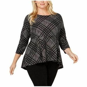 Alfani Plus size 1X Gray Plaid 3/4 2O1-01